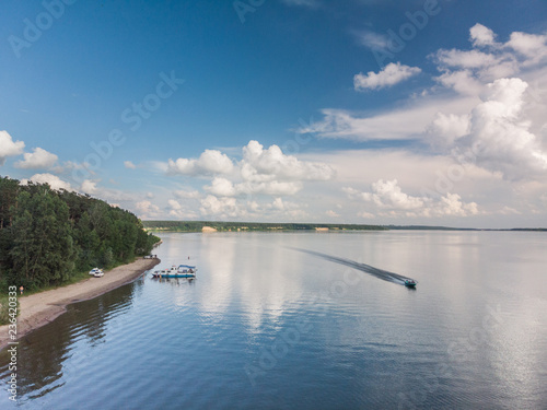 Boats swimming in Ob reservoir