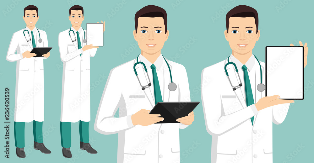 Medical doctor with digital tablet. Vector illustration