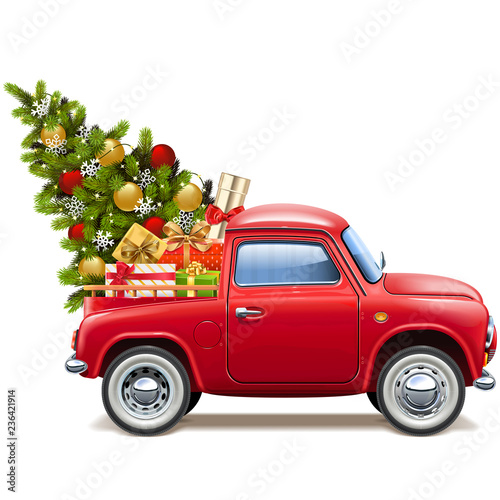 Vector Christmas Red Pickup