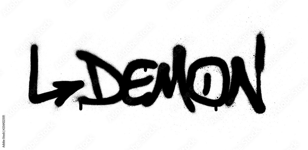 graffiti demon word sprayed in black over white graffiti demon word sprayed in black over white