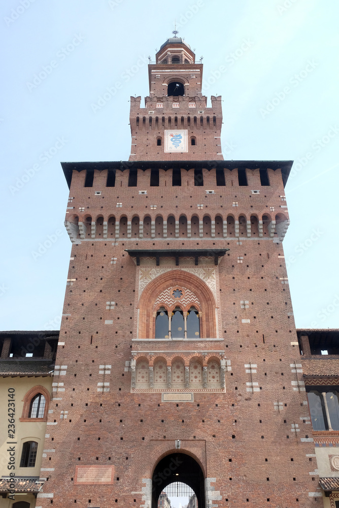 Sforza Castle in Milano, Italy, built in the 15th century by Francesco Sforza, Duke of Milan, on the remnants of a 14th-century fortification