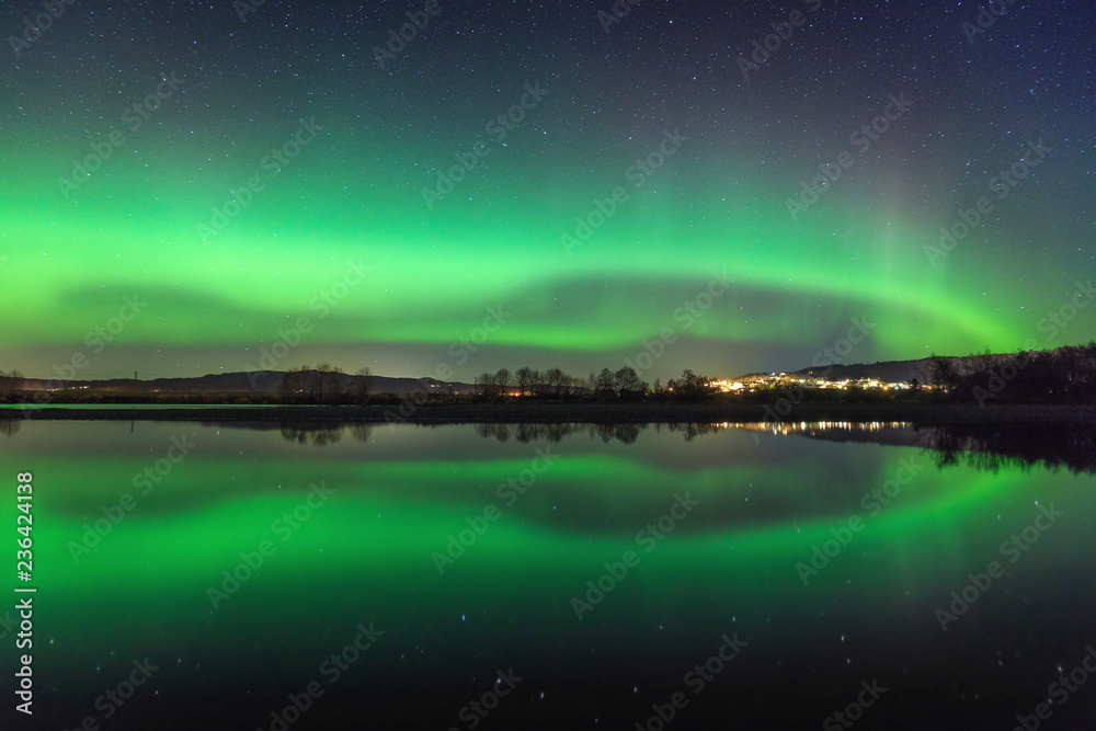 North lights on the sky above Norway, seen from Selbu area.