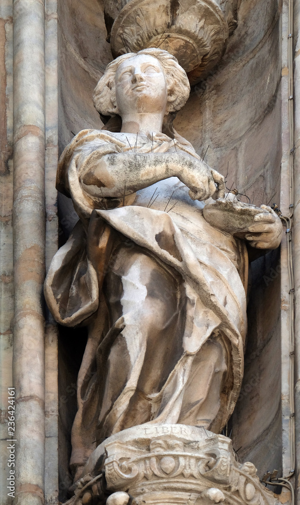 Saint Liberata, statue on the Milan Cathedral, Duomo di Santa Maria Nascente, Milan, Lombardy, Italy