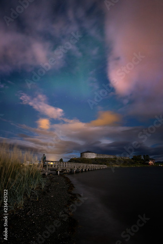 Night sky over Steinvikholmen castle, Norway.