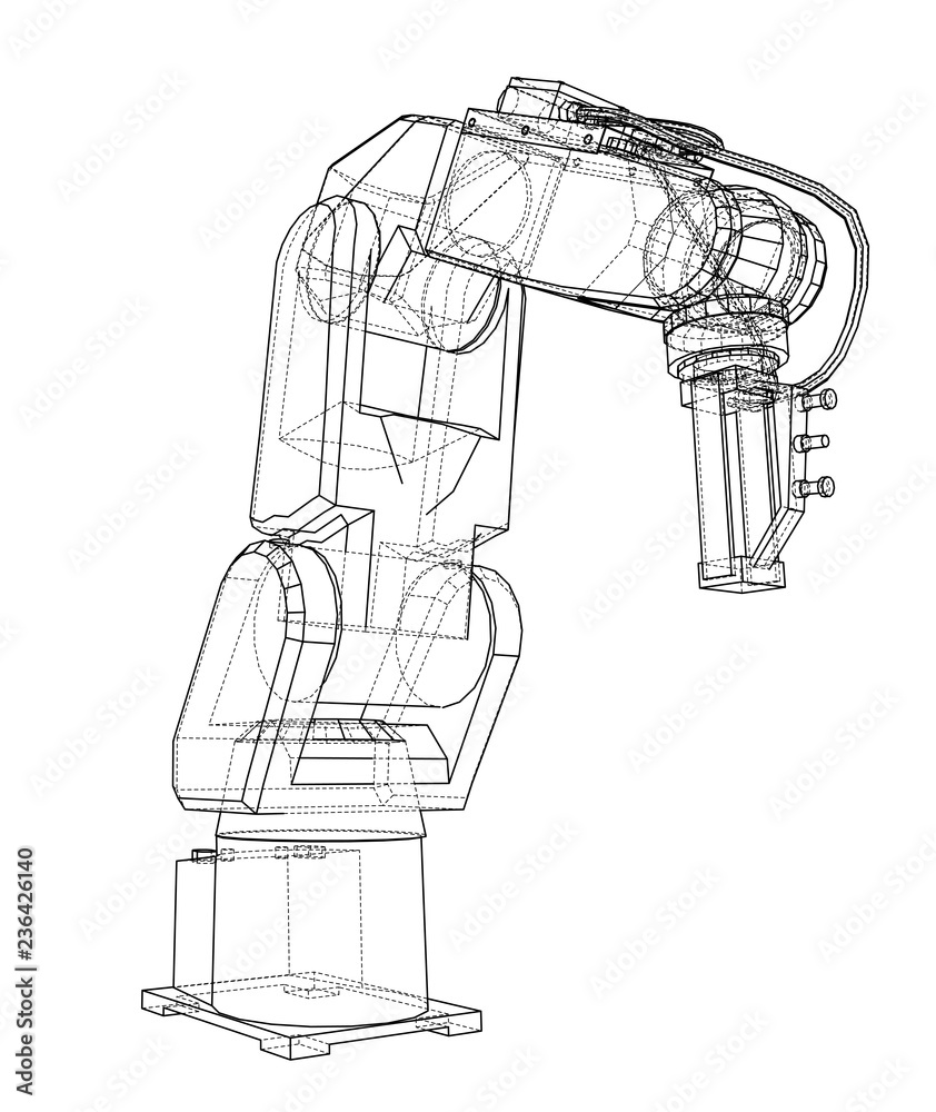 3D outline Robotic arm. Vector rendering of 3d