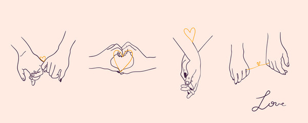 Ingelijste posters Voor haar Hand in hand Valentijn lijntekening  © Dariia