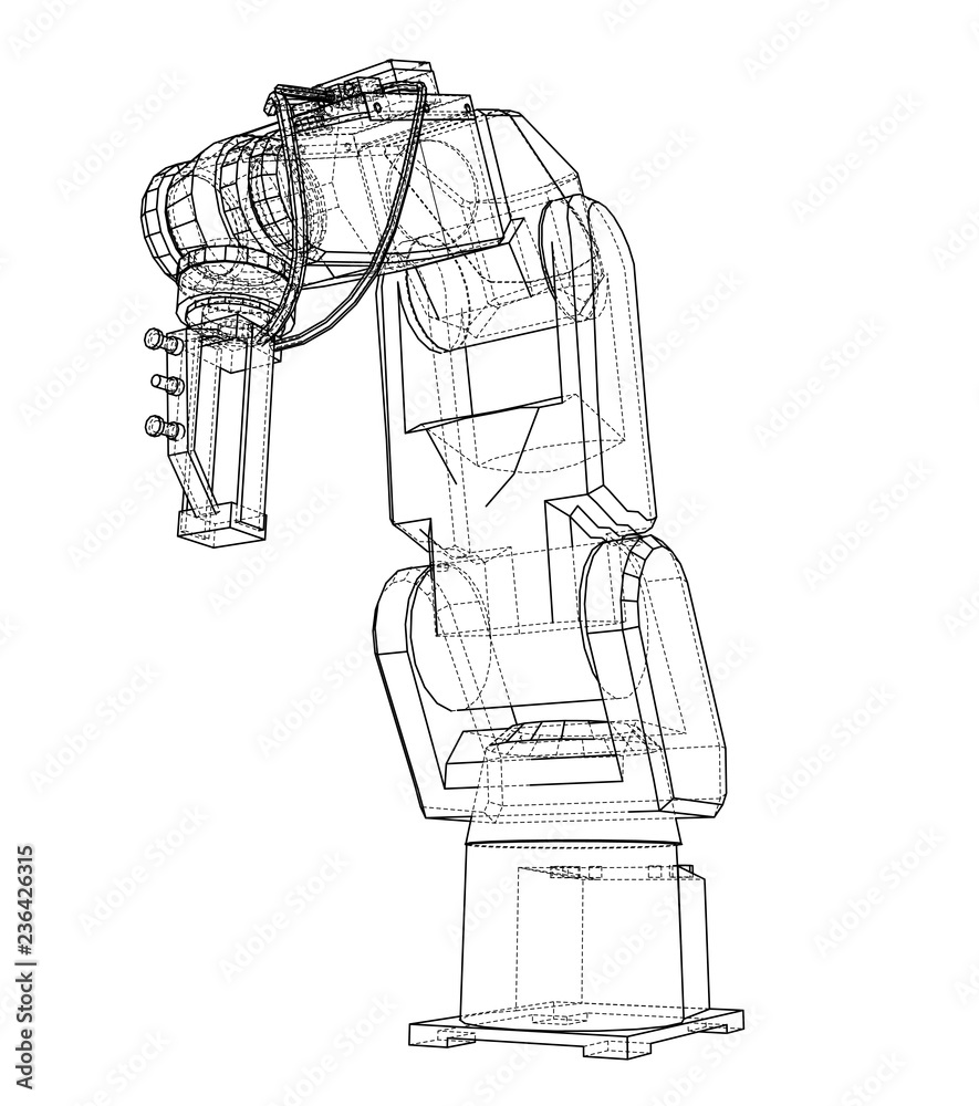 3D outline Robotic arm. Vector rendering of 3d