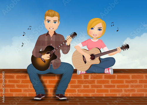 illustration of guitars shop