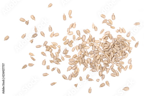 Sunflower seeds isolated on white background, top view