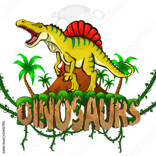 Logo  Dinosaurs World with Spinosaurus. Vector illustration.