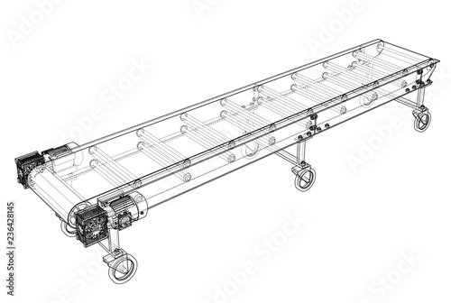 3D outline conveyor belt. Vector rendering of 3d