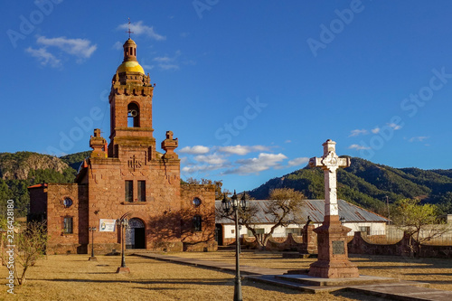 View of the San Francisco Javier de Cerocahui catholic church in the small town of Cerocahui in the Copper Canyon (Barrancas del Cobre) in Chihuahua state, Mexico photo
