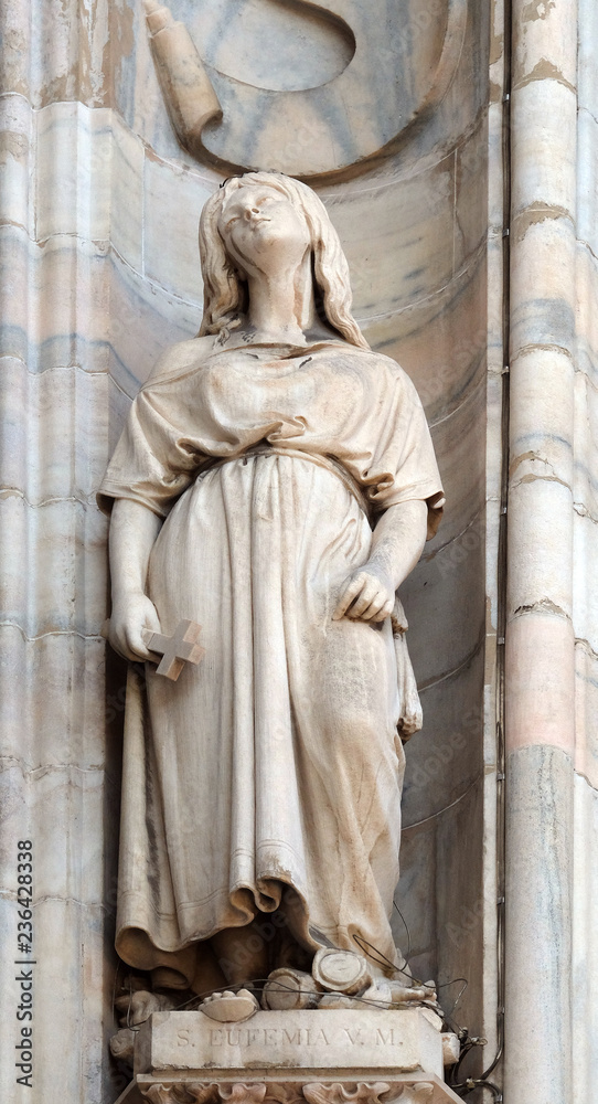 Saint Euphemia, statue on the Milan Cathedral, Duomo di Santa Maria Nascente, Milan, Lombardy, Italy