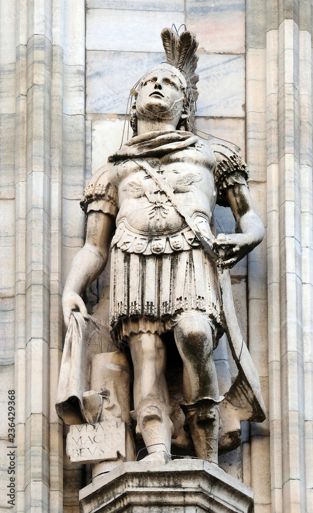 Judas Maccabaeus, statue on the Milan Cathedral, Duomo di Santa Maria Nascente, Milan, Lombardy, Italy