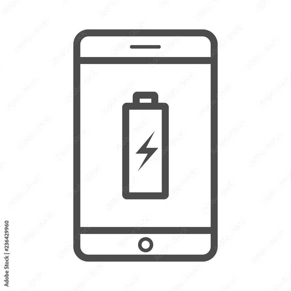 Charge phone vector outline icon isolated on white background. Charge phone line icon for infographic, website or app.