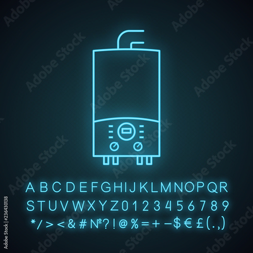 Electric heating boiler neon light icon
