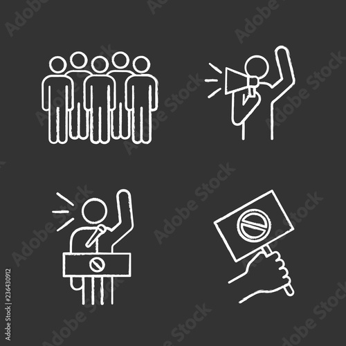 Protest action chalk icons set