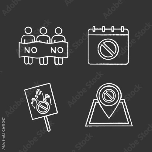 Protest action chalk icons set