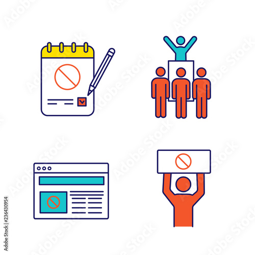 Protest action color icons set