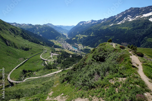 The St. Gotthard Pass, which has been built starting 1827, connects the two Swiss cantons Uri and Ticino, Switzerland