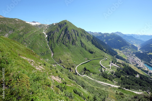 The St. Gotthard Pass, which has been built starting 1827, connects the two Swiss cantons Uri and Ticino, Switzerland photo