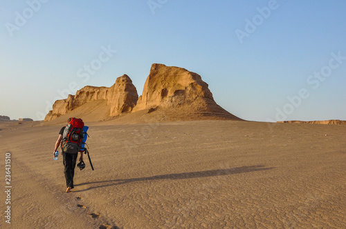 Tourist on Desert Lut, Kerman, Iran