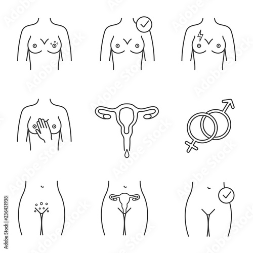 Gynecology linear icons set