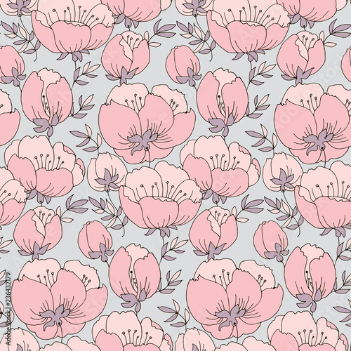 Pink flowers seamless hand ...