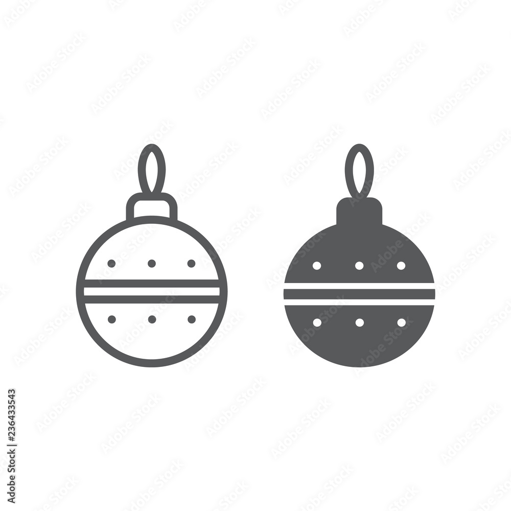 Christmas tree ball line and glyph icon, xmas and decoration, bauble sign, vector graphics, a linear pattern on a white background, eps 10. Christmas tree ball line and glyph icon, xmas and decoration, bauble sign, vector graphics, a linear pattern on a white background, eps 10.
