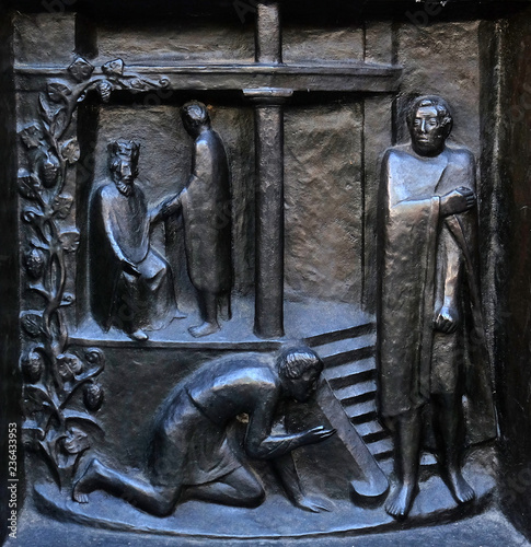 Фотография Forgive us our debts - the parable of the unforgiving servant, relief on the doo