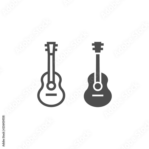 Acoustic guitar line and glyph icon, music and string, instrument sign, vector graphics, a linear pattern on a white background.