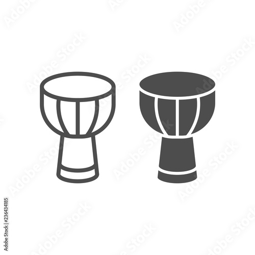 African drum line and glyph icon, musical and instrument, african wood djembe sign, vector graphics, a linear pattern on a white background.