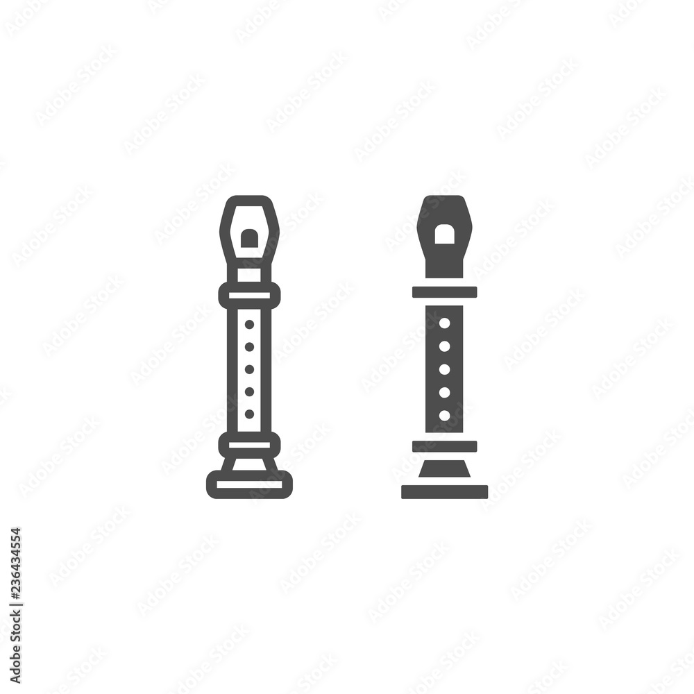 Flute line and glyph icon, musical and instrument, woodwind sign, vector graphics, a linear pattern on a white background.