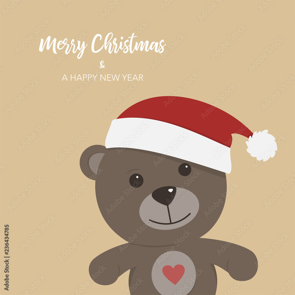 Christmas card with teddy bear on colored background Christmas card with teddy bear on colored background
