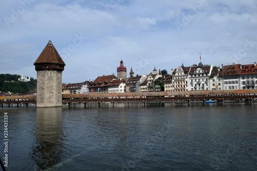 Historic city center of Lucerne with famous Chapel Bridge, the city's symbol and one of the Switzerland's main tourist attractions © zatletic