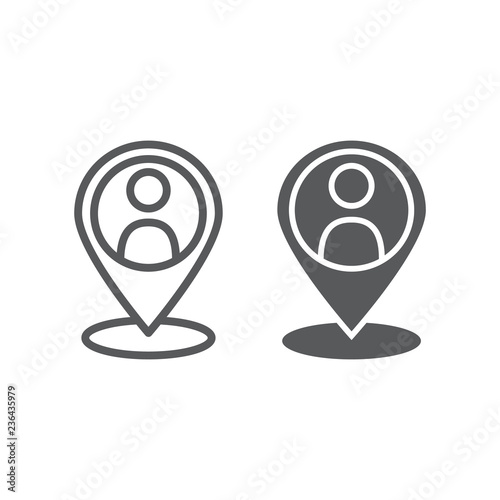 Local seo line and glyph icon, optimisation and location, pin sign, vector graphics, a linear pattern on a white background.