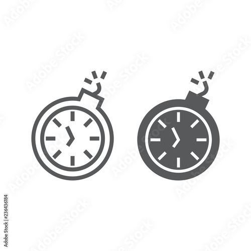 Deadline line and glyph icon, time and clock, stopwatch sign, vector graphics, a linear pattern on a white background.