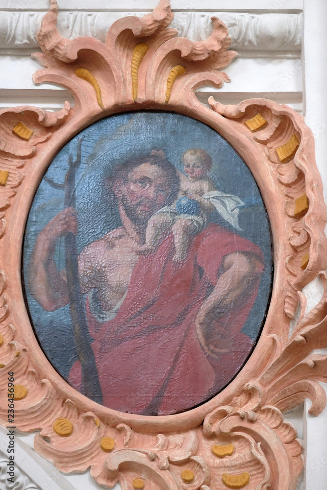 Saint Christopher, fresco in the Jesuit church of St. Francis Xavier in Lucerne, Switzerland