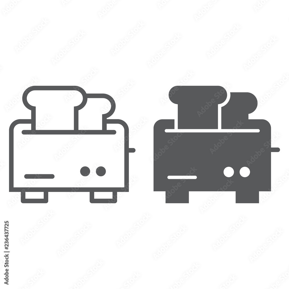 Toaster line and glyph icon, appliance and electrical, kitchenware sign, vector graphics, a linear pattern on a white background. Toaster line and glyph icon, appliance and electrical, kitchenware sign, vector graphics, a linear pattern on a white background.