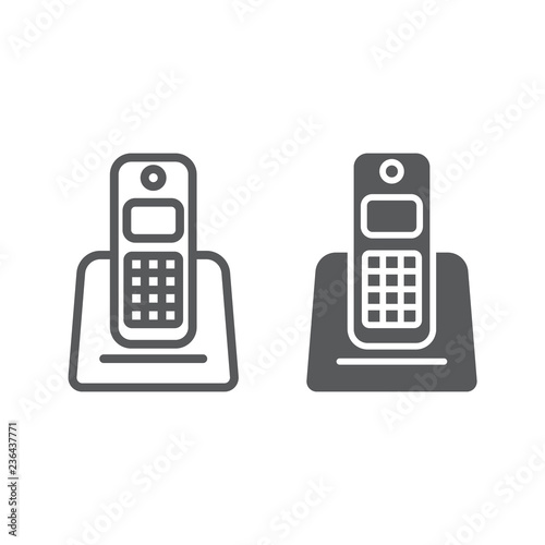 Wireless telephone line and glyph icon, appliance and communication, phone sign, vector graphics, a linear pattern on a white background.
