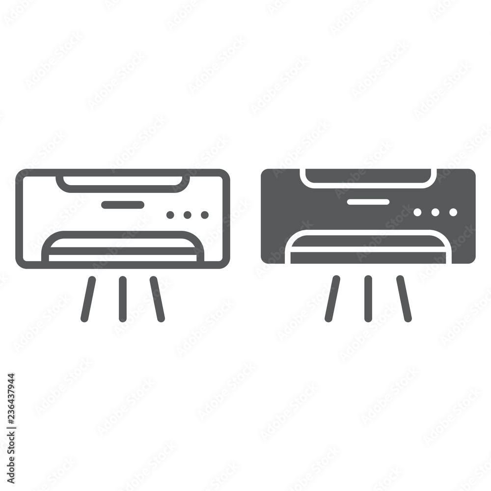 Air conditioner line and glyph icon, climate and cooling, appliance sign, vector graphics, a linear pattern on a white background. Air conditioner line and glyph icon, climate and cooling, appliance sign, vector graphics, a linear pattern on a white background.