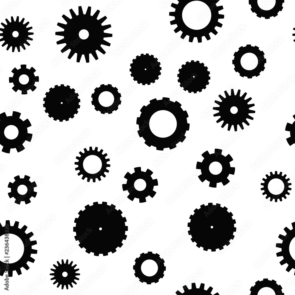 Cog wheel seamless pattern. Clockwork, technological or industrial theme. Flat vector background in black and white. Cog wheel seamless pattern. Clockwork, technological or industrial theme. Flat vector background in black and white.