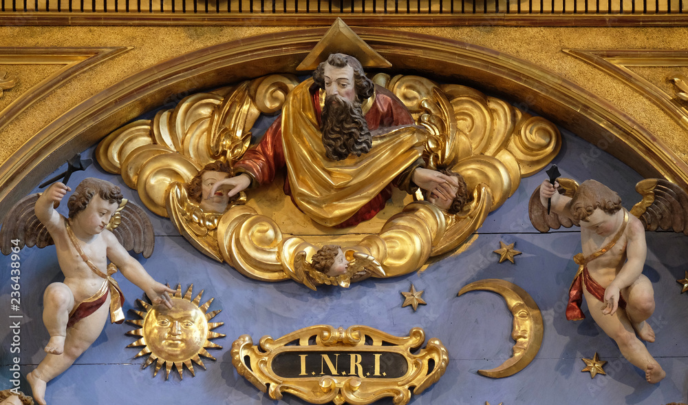 God the father statue on the Soul altar in the church of St. Leodegar in Lucerne, Switzerland God the father statue on the Soul altar in the church of St. Leodegar in Lucerne, Switzerland