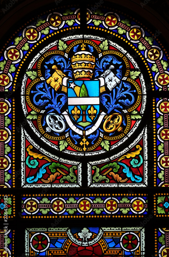 Stained glass window in the Cathedral of Saint Lawrence in Lugano, Switzerland
