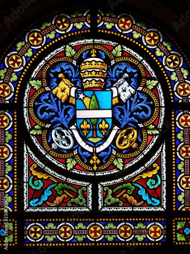 Stained glass window in the Cathedral of Saint Lawrence in Lugano, Switzerland