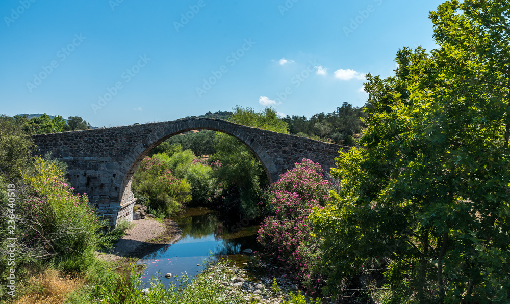 Ancient bridge of Kremasti on Lesvos island in Greece