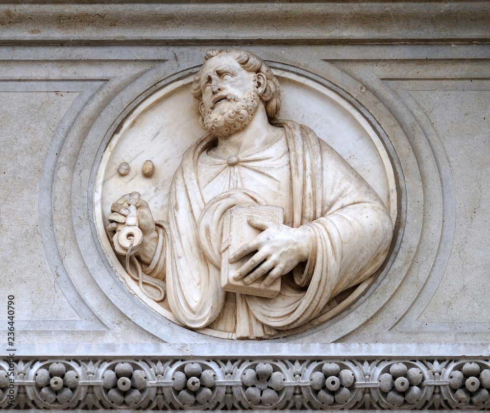 Saint Peter, relief on the portal of the Cathedral of Saint Lawrence in Lugano, Switzerland