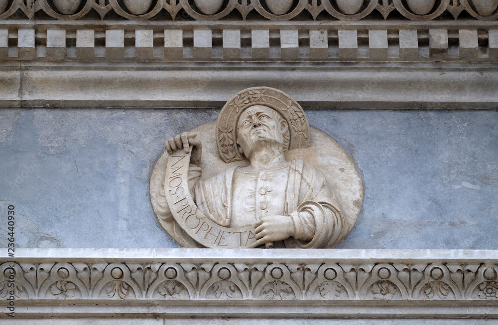 Prophet Amos, relief on the portal of the Cathedral of Saint Lawrence in Lugano, Switzerland