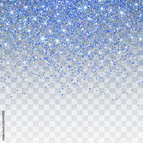 Blue glitter sparkle on a transparent background. Vibrant background with twinkle lights. Vector illustration
