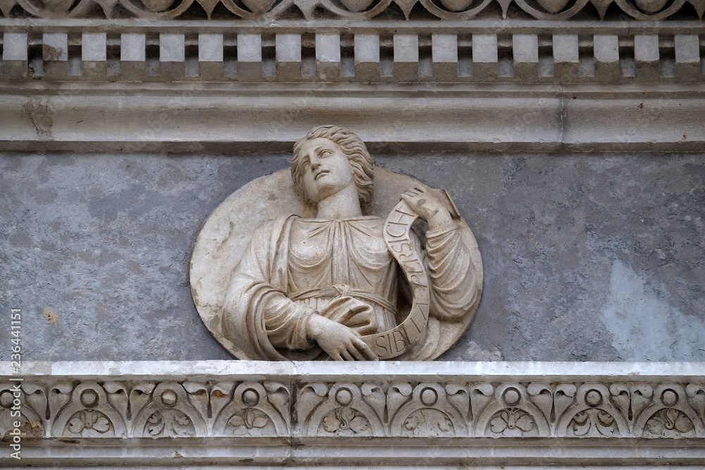 Persian Sibyl, relief on the portal of the Cathedral of Saint Lawrence in Lugano, Switzerland